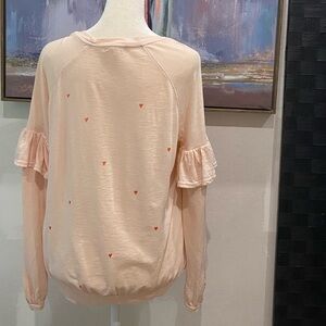 Sundry Peach Long-Sleeve Top with Red Heart Accents